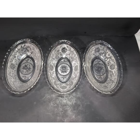 Anchor Hocking Oval Serving‎ Bowl Set, Clear Sandwich Glass, Vintage, Set Of 3 - Picture 2 of 10